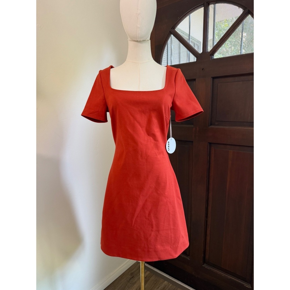 Staud MiniDress Square Neck‎ Short Sleeve Sample Fit Flare | Orange | Size Small